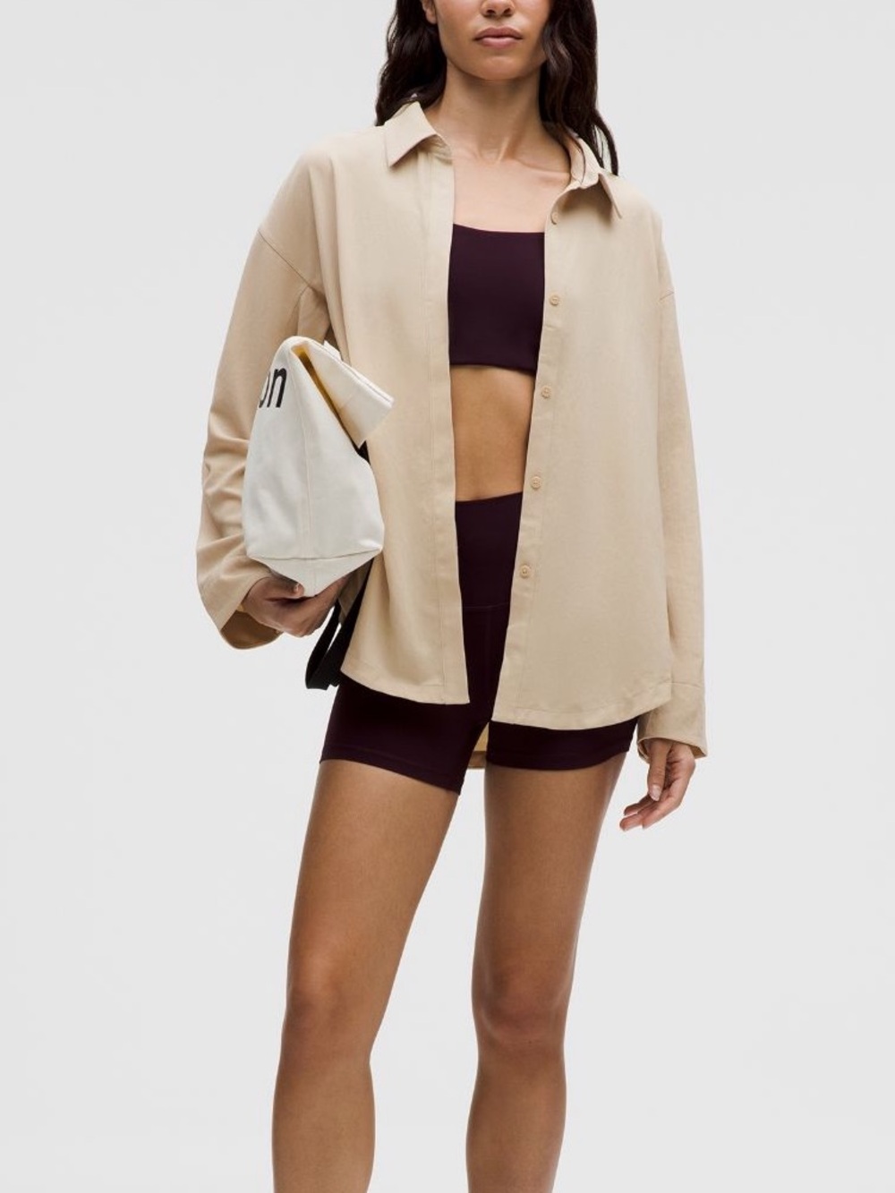Lululemon Long Button-Front Shirt in Mojave Tan